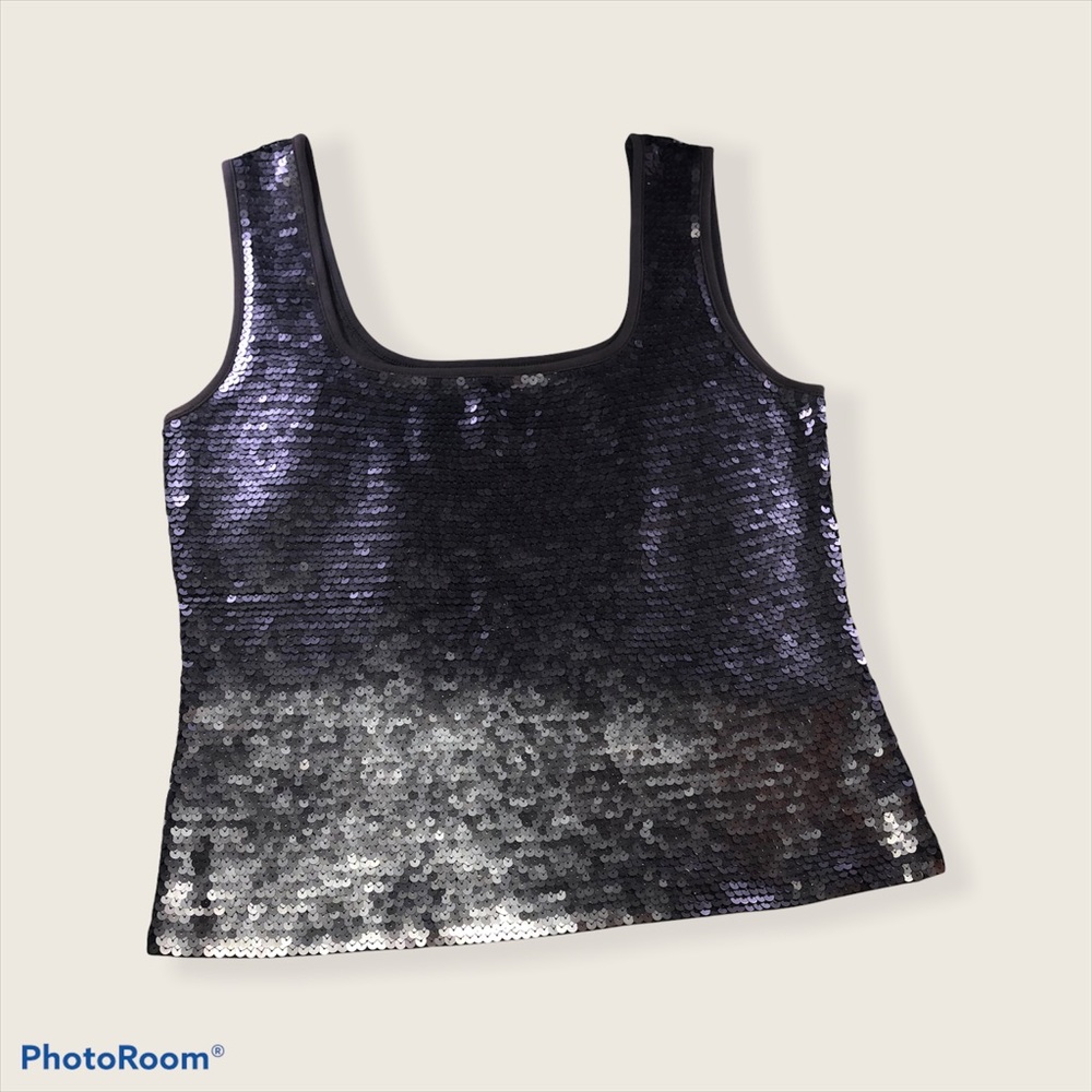 DARJONI Grey silk sequin tank Size L EUC well made